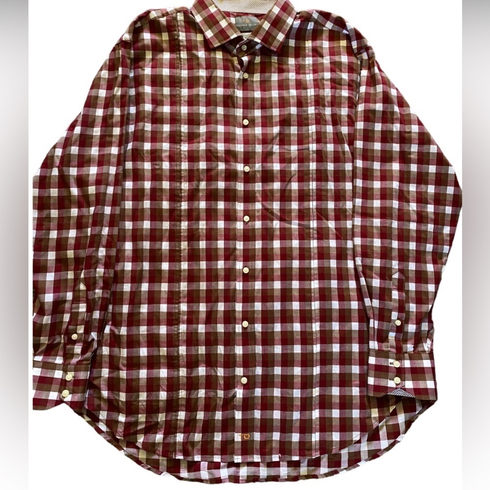 Thomas Dean Pima cotton men's size XXL wine checked shirt
